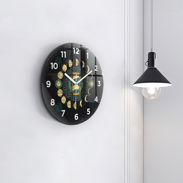 Orologio rotondo in vetro Fasi lunari e clessidra
