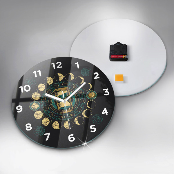 Orologio rotondo in vetro Fasi lunari e clessidra
