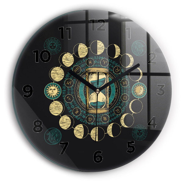 Orologio rotondo in vetro Fasi lunari e clessidra