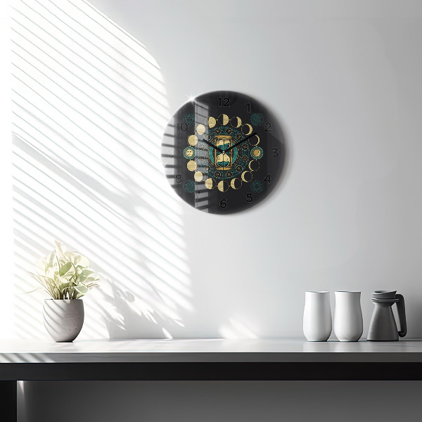 Orologio rotondo in vetro Fasi lunari e clessidra