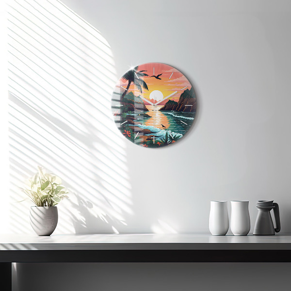 Orologio rotondo in vetro Tramonto da favola