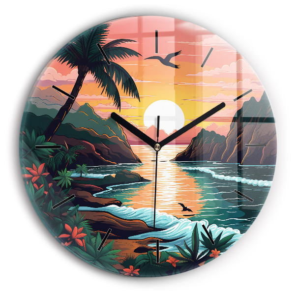 Orologio rotondo in vetro Tramonto da favola