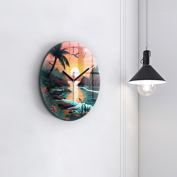 Orologio rotondo in vetro Tramonto da favola