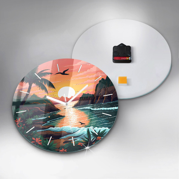 Orologio rotondo in vetro Tramonto da favola
