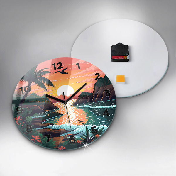 Orologio rotondo in vetro Tramonto da favola