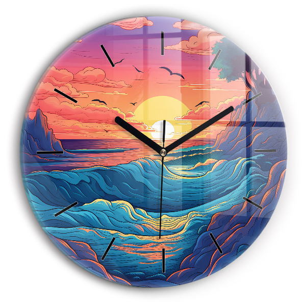 Orologio rotondo in vetro Onde e oceano da favola