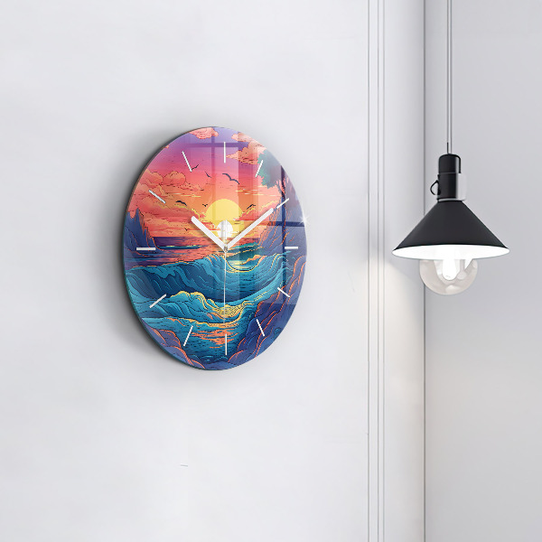 Orologio rotondo in vetro Onde e oceano da favola