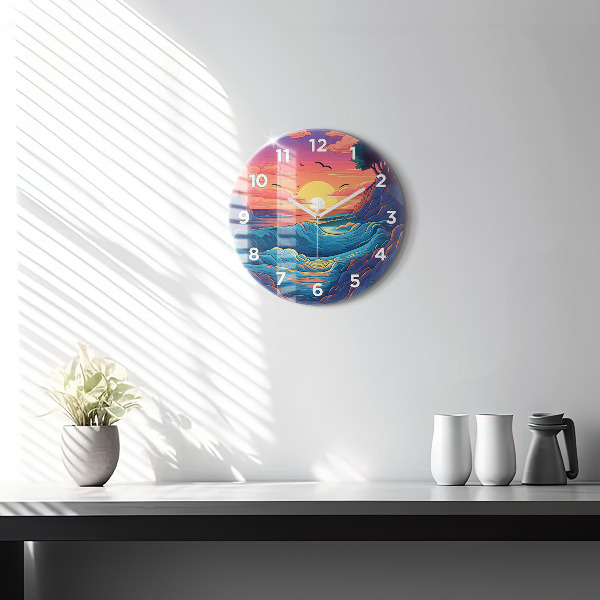 Orologio rotondo in vetro Onde e oceano da favola