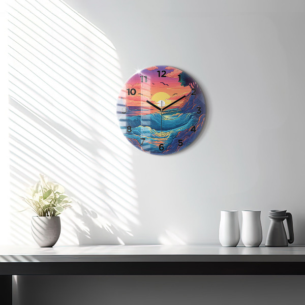 Orologio rotondo in vetro Onde e oceano da favola
