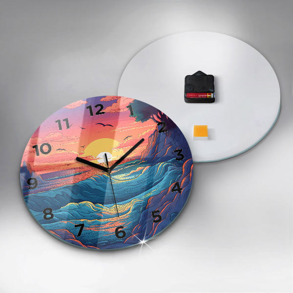 Orologio rotondo in vetro Onde e oceano da favola