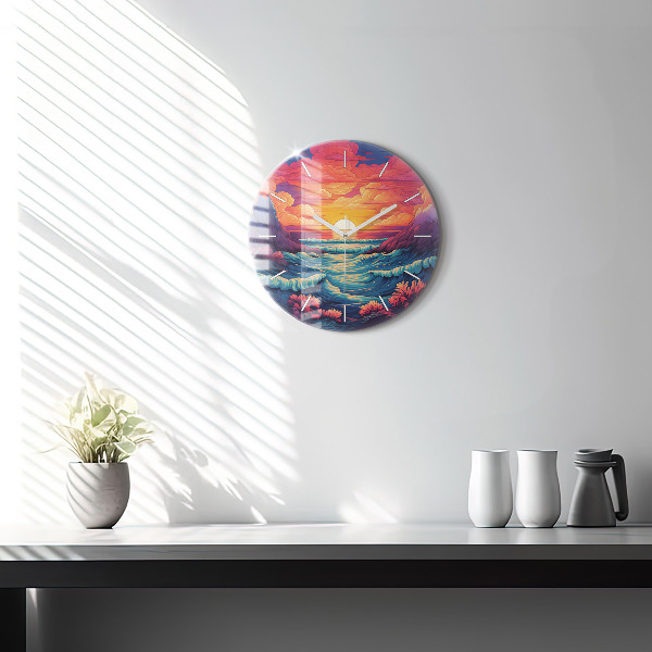 Orologio rotondo in vetro Oceano e cielo da favola