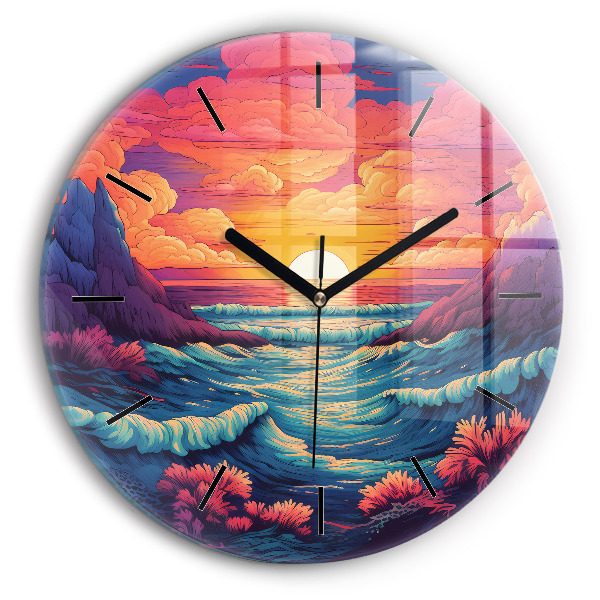Orologio rotondo in vetro Oceano e cielo da favola