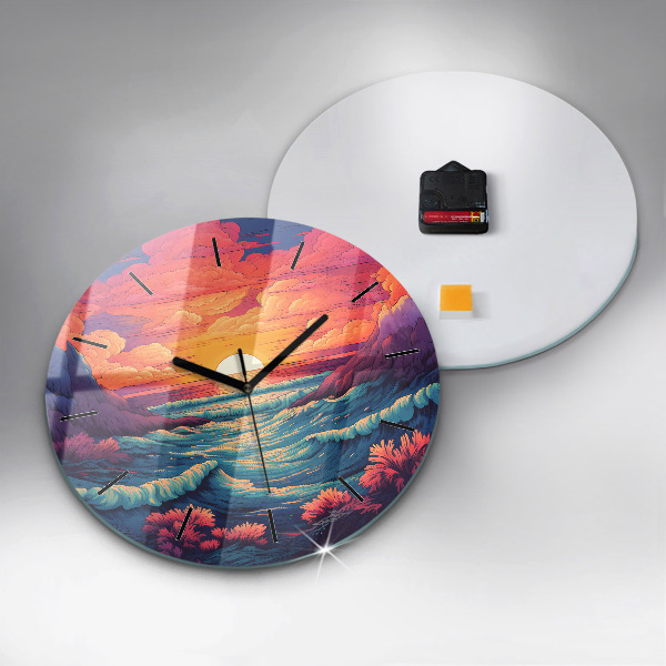 Orologio rotondo in vetro Oceano e cielo da favola