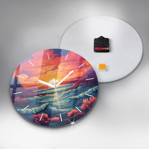 Orologio rotondo in vetro Oceano e cielo da favola