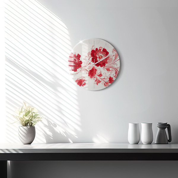Orologio rotondo in vetro Fiori rossi