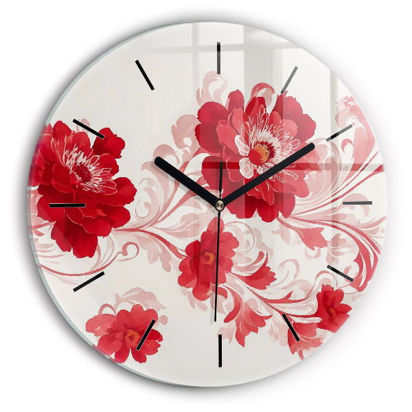 Orologio rotondo in vetro Fiori rossi