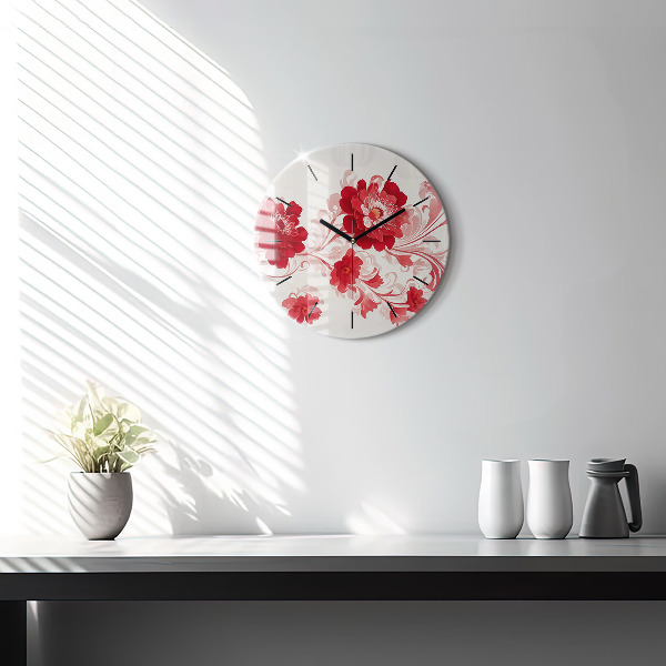 Orologio rotondo in vetro Fiori rossi