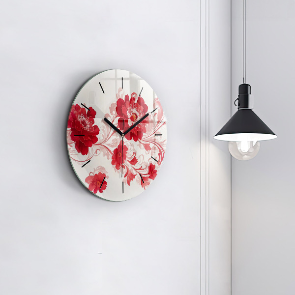 Orologio rotondo in vetro Fiori rossi