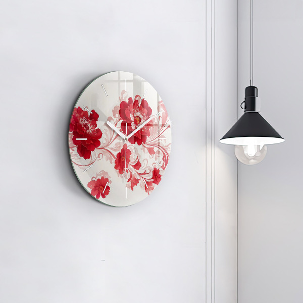 Orologio rotondo in vetro Fiori rossi