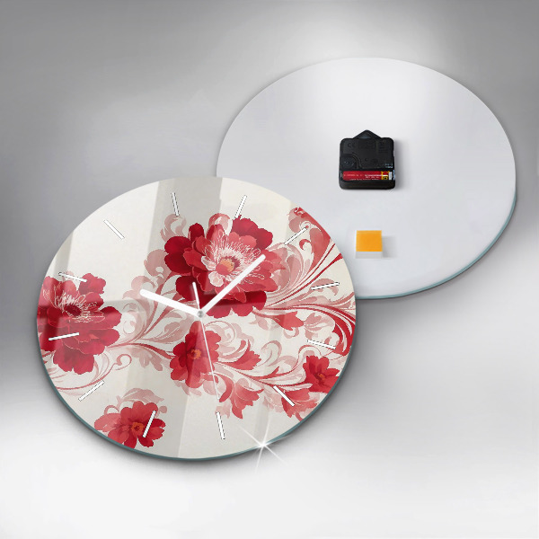 Orologio rotondo in vetro Fiori rossi