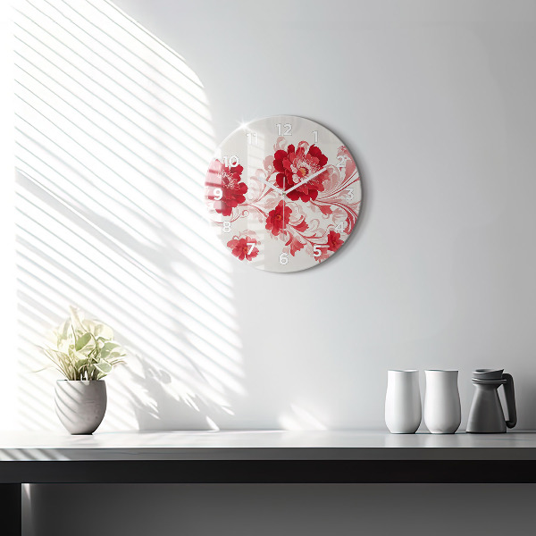 Orologio rotondo in vetro Fiori rossi