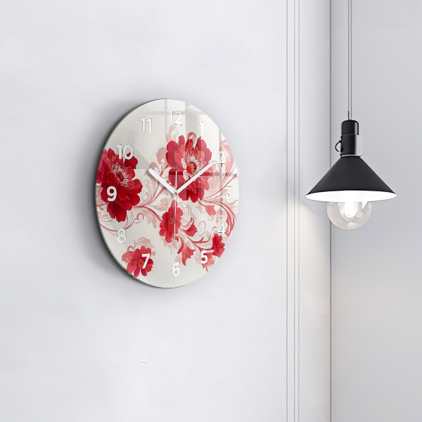 Orologio rotondo in vetro Fiori rossi