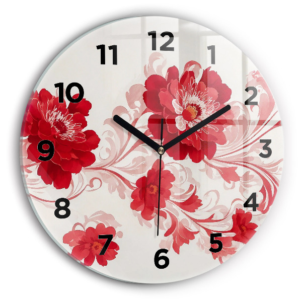 Orologio rotondo in vetro Fiori rossi