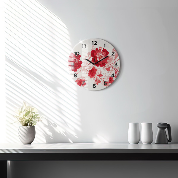 Orologio rotondo in vetro Fiori rossi