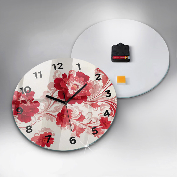 Orologio rotondo in vetro Fiori rossi