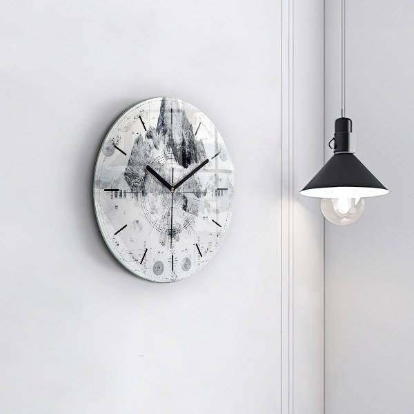 Orologio rotondo in vetro Montagne dei cartoni animati
