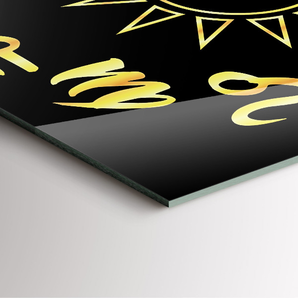 Orologio quadrato Segni zodiacali dorati su sfondo nero.