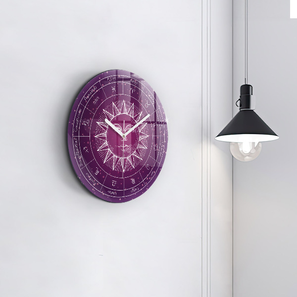 Orologio rotondo Costellazioni zodiacali su sfondo viola
